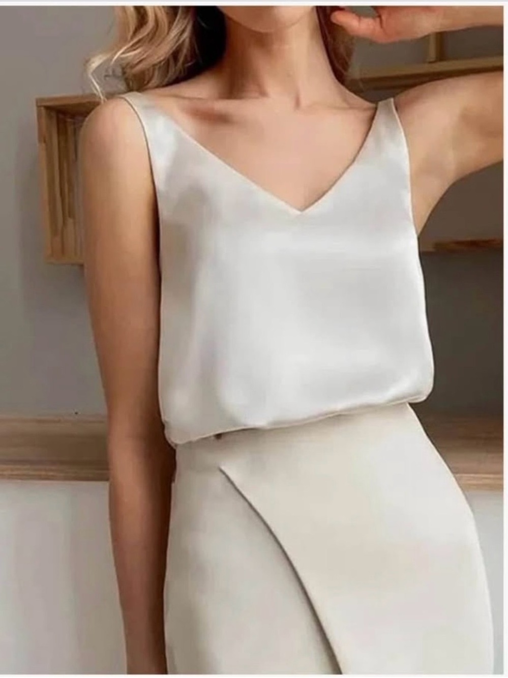 Satin V-Neck Ivory Camisole Top